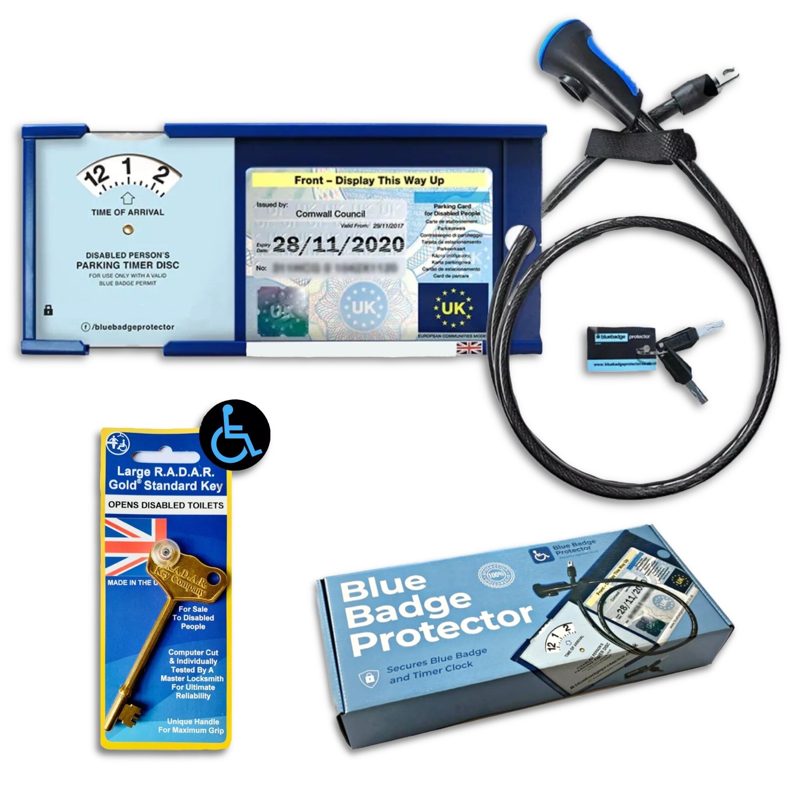 Blue Badge Protector Anti Theft Holder Lock & NKS RADAR KEY Set Disabled Wallet