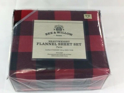BEE AND WILLOW Bee & Willow Home Twin Flannel Sheet Set - Red and Black Checkered