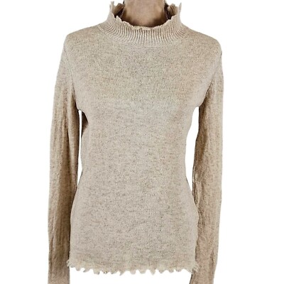 FATE Womens Large Sweater Wool/Cashmere Blend Destructed Hem Neutral