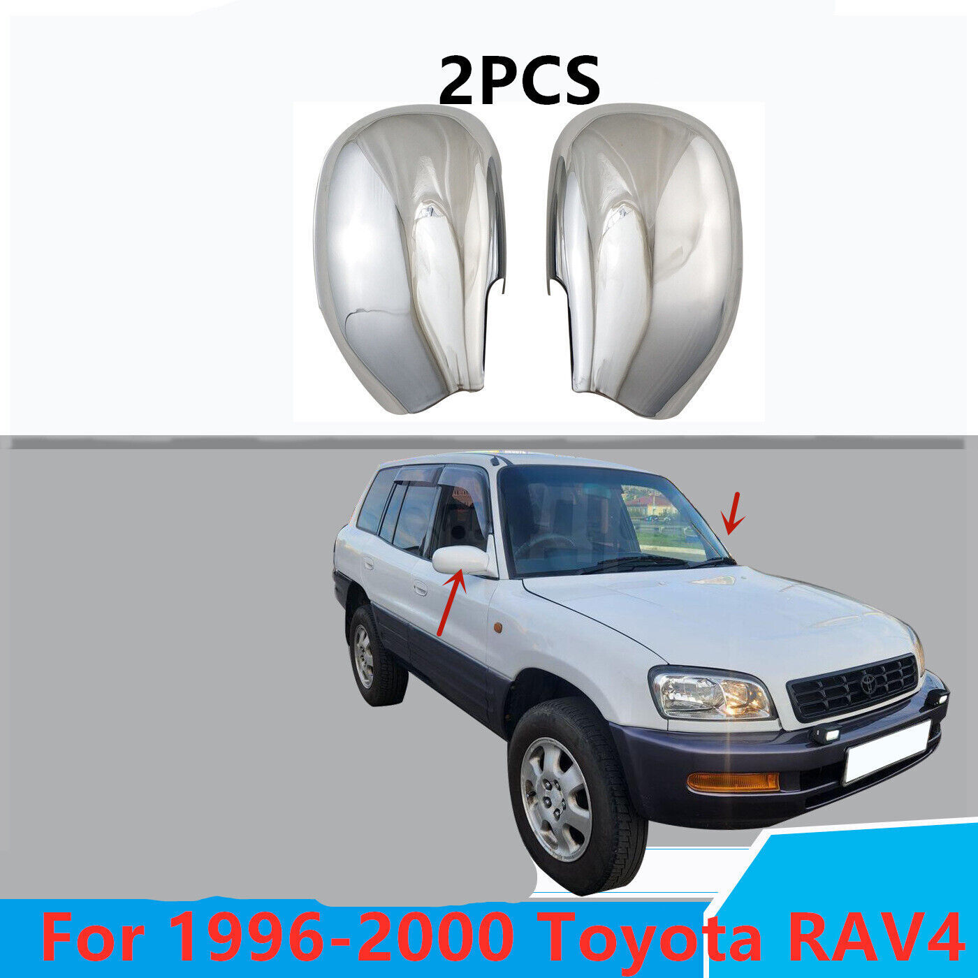 2X Car Chrome Exterior Rear View Mirror Cover Trim Cap For Toyota RAV4 1996-2000