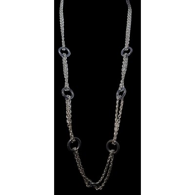 Silver Double Chain Link Loop Accent Necklace