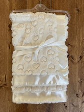 Zip Zap Cream Heart Fluffy Blanket Reversible 75x75cm