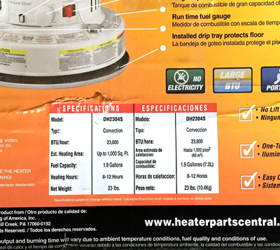 DuraHeat Indoor Kerosene Convection Heater DH2304S, 23800 BTUs, Portable,  White | eBay