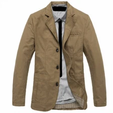 Military Style Men Lapel Jacket Coat Cargo Suit Top Single Breasted Blazer Slim