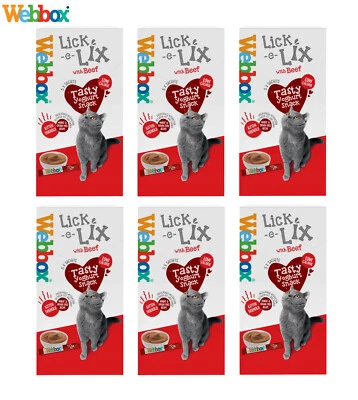 6 PACK WEBBOX LICK E LIX BEEF CAT TREATS TASTY YOGHURT SNACK 5 X 15G SACHETS
