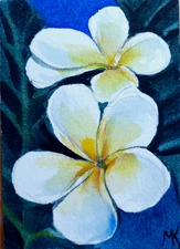 ACEO ORIGINAL watercolor painting - Plumeria Frangipani flower  - 2.5x3.5 in MK