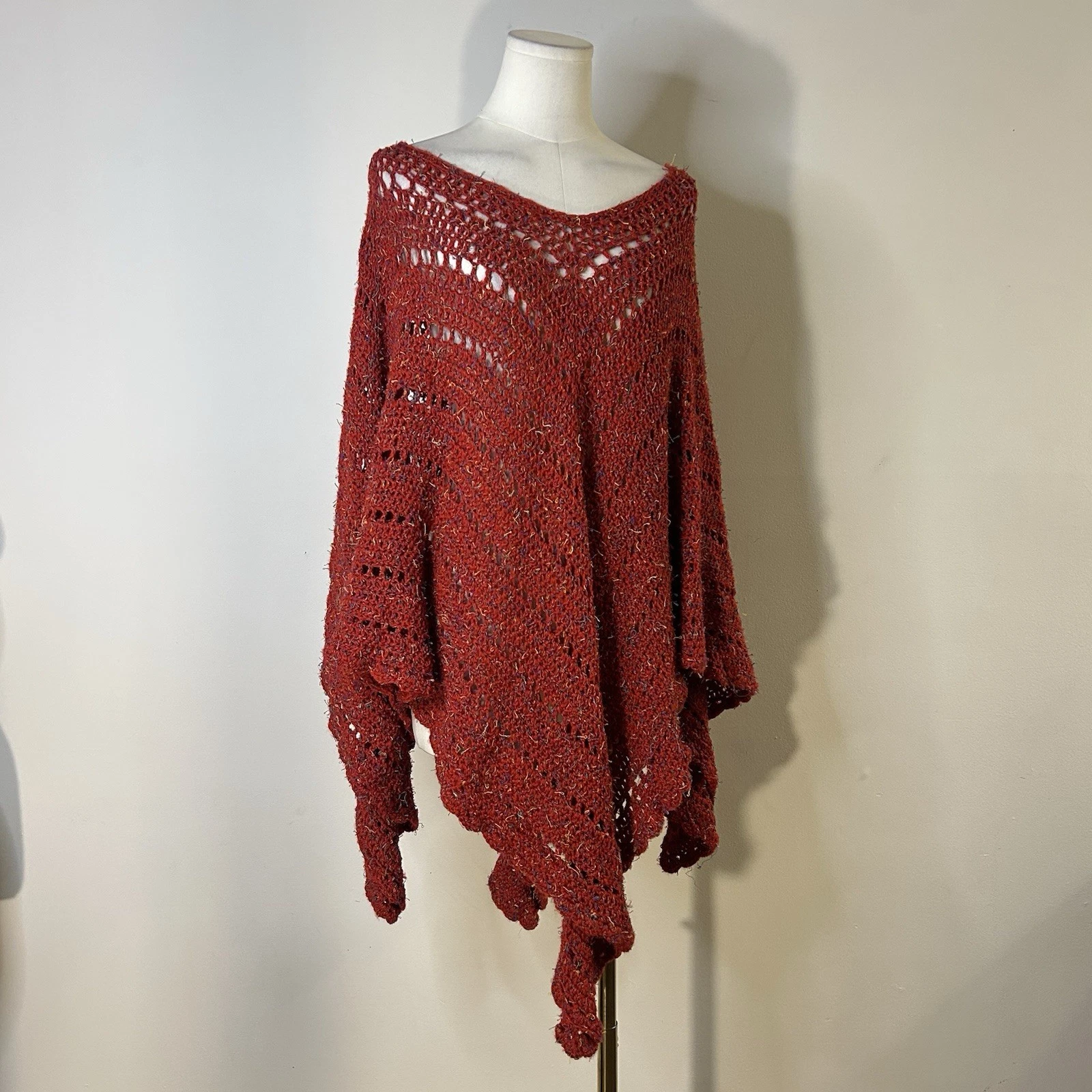 90s Y2K Hand Knit Poncho Shawl Top Fairycore Whimsigoth Women’s S-XXL
