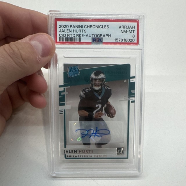 Jalen Hurts Rated Rookie Auto PSA 8 2020 Panini Chronicles Acetate Eagles