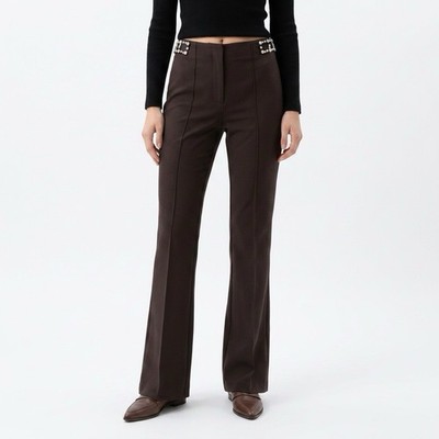 Sandro Paris Brown Bell Bottom Pants Crystal Embellished FR 42 US 10 NWT