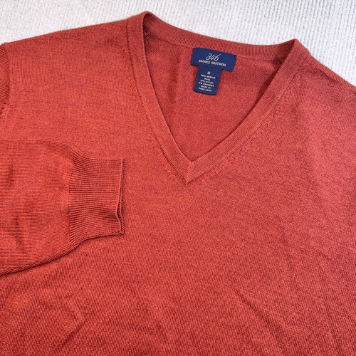 346 BROOKS BROTHERS Men Rust Merino Wool V-Neck Pullover Medium Sweater