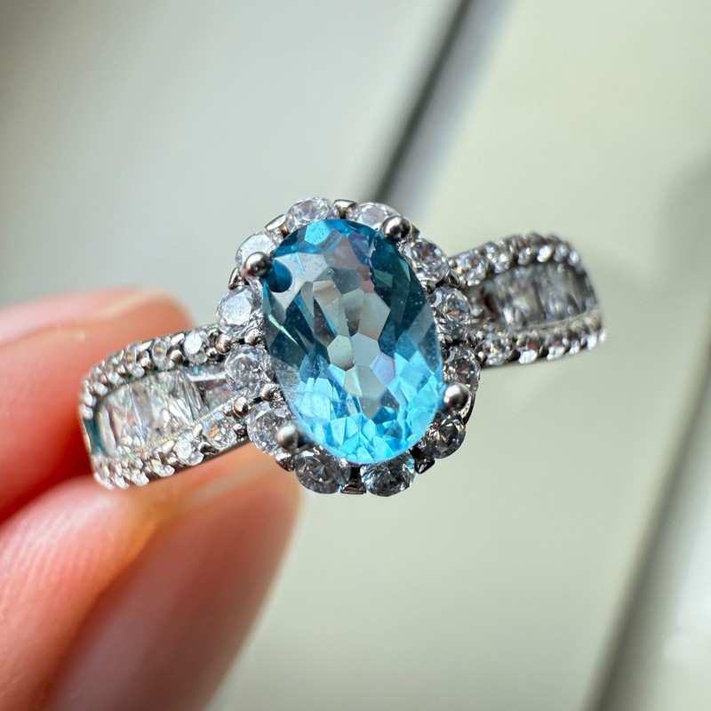 925 Sterling Silver Ring 6x4mm Natural London Blue Topaz Zircon Handmade Gift