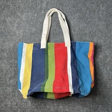 Vtg LL Bean Boat & Tote Floral Striped Multicolor Canvas Shoulder Bag Distressed