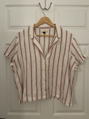 Universal Thread Linen Blend Cropped Plus Size 2XL Ivory Blue Red Top