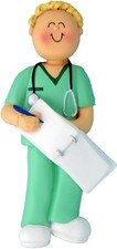Scrubs Nurse Male Blonde Personalized Christmas Tree Ornament