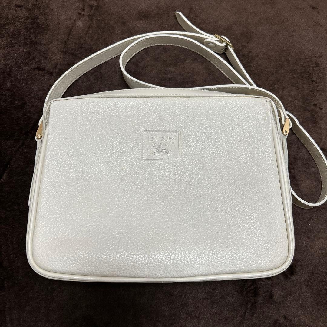 Burberry Leather Camera Bag Horse Logo Nova Check White Used Shoulder Crossbody