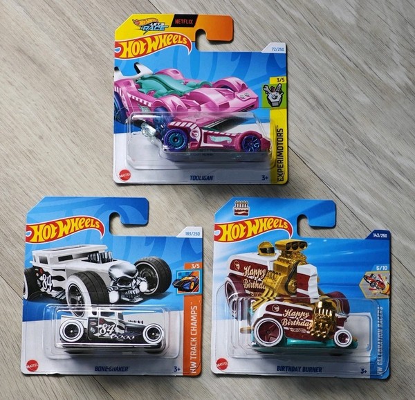 3Er Treasure Hunt Set, Tooligan, Bone-Shaker, Birthday Burner, Hot Wheels Neu-image