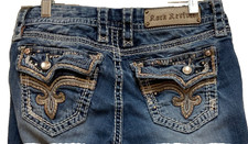 Rock Revival Womens Kai Straight Leg Jeans-Embellished Flap Pockets Size 28x30 