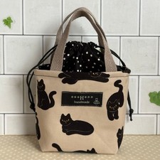 Mini Tote Bag Style Drawstring Bag Accessory Case Pouch Multipurpose Cat Pattern