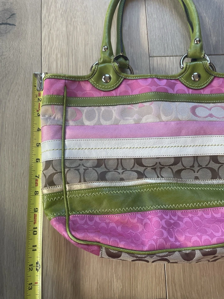 Bolso de Mano Coach Y2K Vintage Rosa Verde Patchwork Rayas Margarita Bleecker F14726 Foto 4 de 4