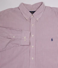 Ralph Lauren Mens Red White Striped Cotton Dress Shirt Pony 19-34/35