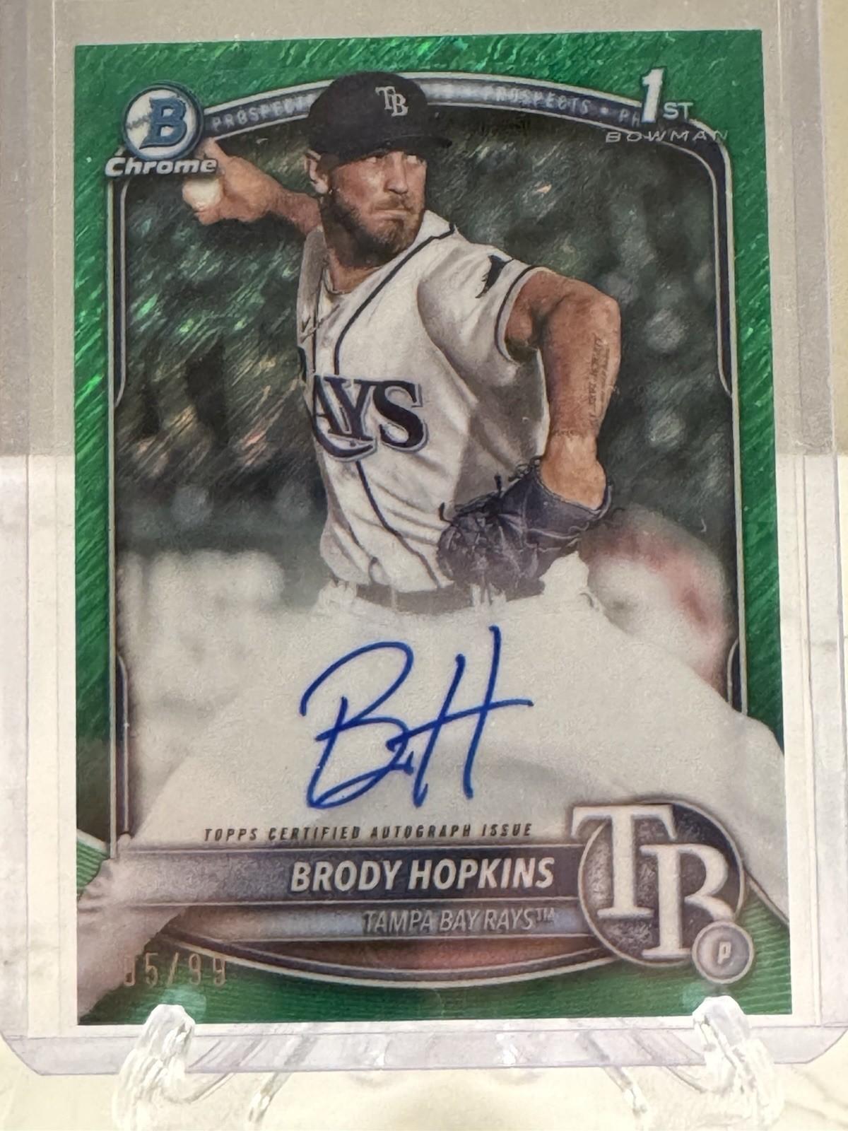 BRODY HOPKINS 1st Chrome Green Shimmer Refractor /99 Auto Rays - 2025 Bowman