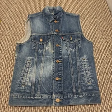 Levis Denim Vest Jacket Mens S Small Blue Jean Button Up Trucker Dark Wash