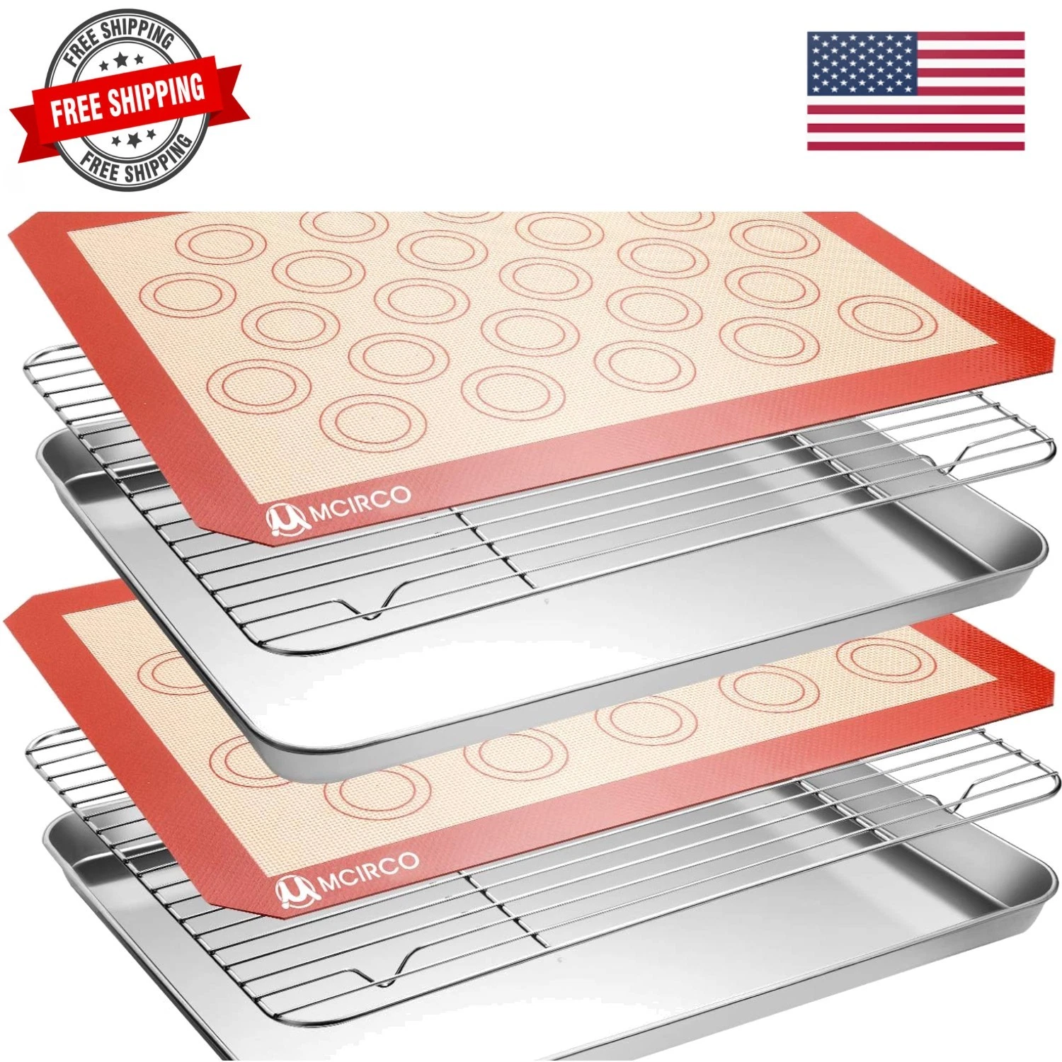 Stainless Steel Baking Sheet Tray Cooling Rack with Silicone Baking Mat Set, ...
