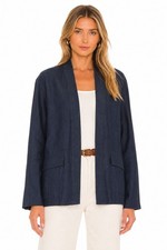 Classiques Entier Linen Blend Open Front Blazer Jacket Indigo Navy Size L NWT