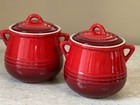 2 Vtg LE CREUSET MINI BEAN POT *LIDDED *CERAMIC *MATCHING *PRE-OWNED *EXCELLENT — photo 1