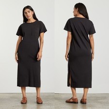 Everlane The Organic Weekend Side Slit Maxi Dress Black Round Neck Women XS NWT