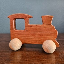 Wooden Wood Train Engine Hand Made Homemade 6.25in Infant Toy Push  Pull Smooth