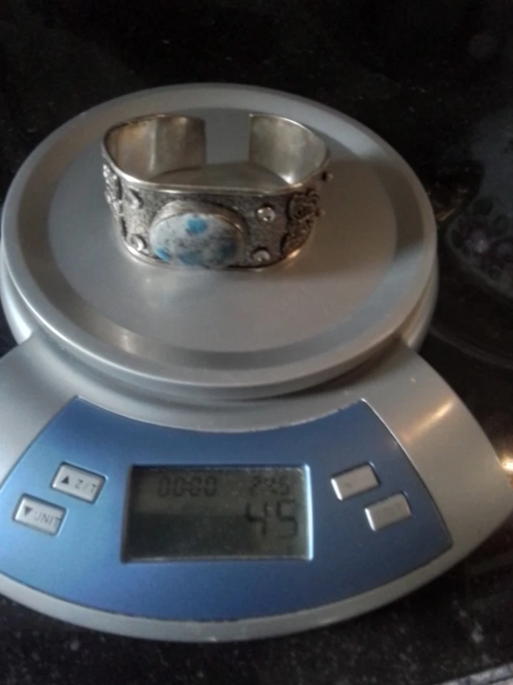 manchette argent 935 avec pierre Azurite K2 - Photo 2/3