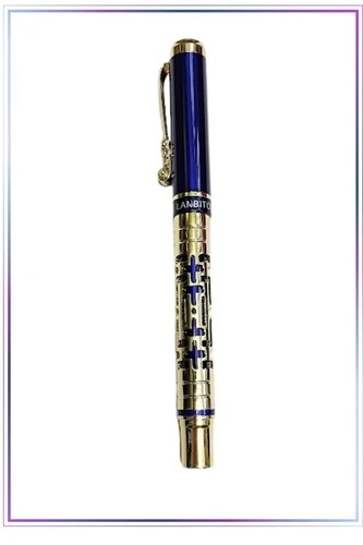 LANBITOU 3095  Fountain Pen Gold/Blue Labyrinth Fine/Med Nib +5 Ink Cartridges - Picture 3 of 5