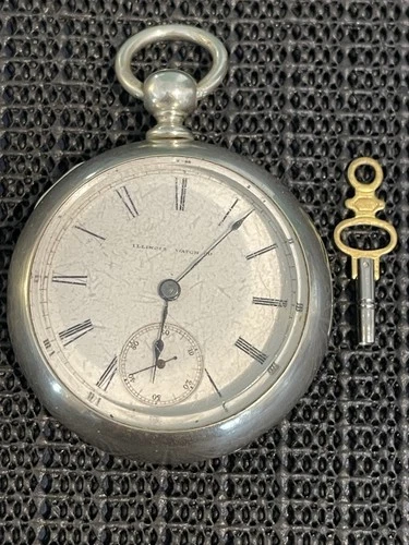 Antique 1883 Illinois Pocket Watch 17s 11j Model 2 Fahy’s Alloy Case Runs/Key