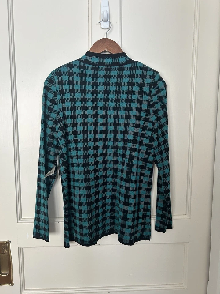Chaqueta Suéter Exclusivamente Misook Botón a Cuadros para Mujer Talla Mediana Verde Nueva con Etiquetas Foto 2 de 4