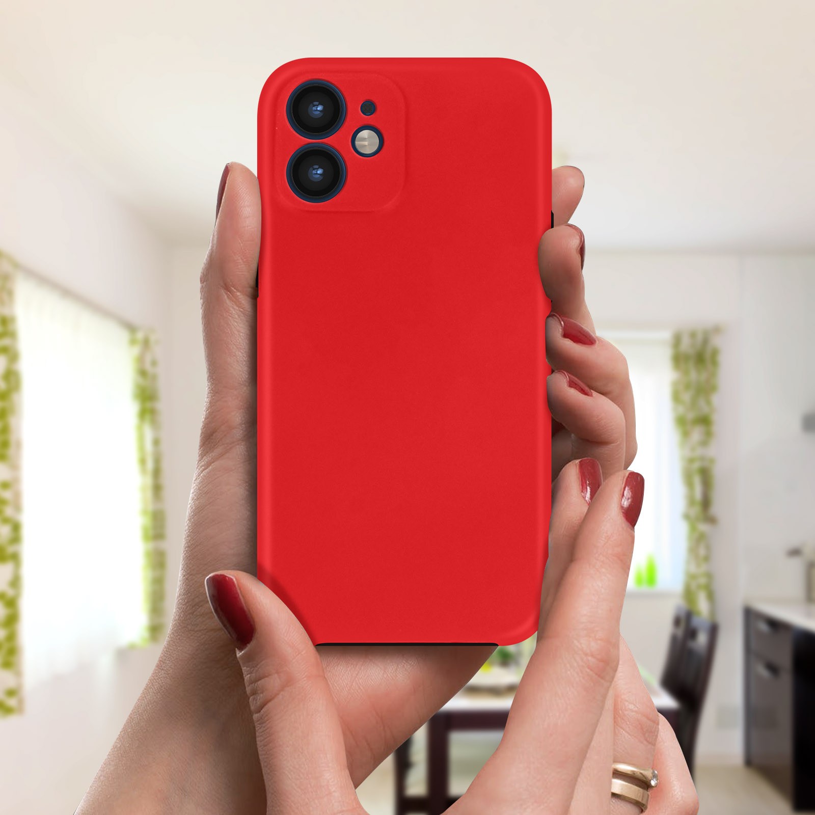 Coque iPhone 12 Mini intégrale antichoc rigide transparente et silicone rouge