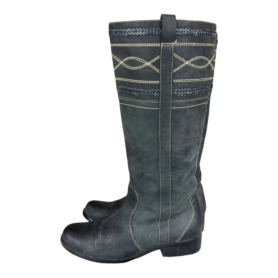 Botas talladas con volantes para mujer 10 Sundance de cuero negro hasta la rodilla zapatos bohemios negros Foto 3 de 4