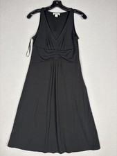 LOFT Dress Womens 4 Black Ruched V Neck Sleeveless Fit & Flare Jersey Midi