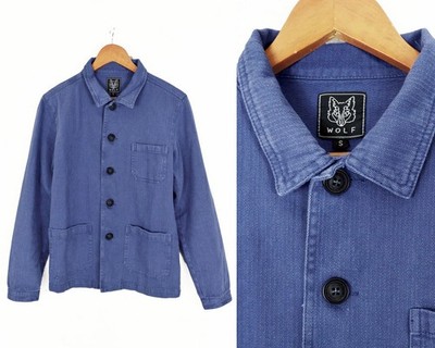 60s Style Washed Indigo Blue French Jacket Workwear Chore