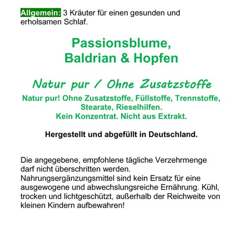 Passionsblume Baldrian & Hopfen, Gute Nacht, 180 Pulver Kapseln. 26690-180 - Bild 3 von 5