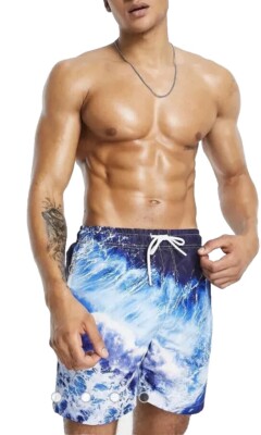 Aeropostale Men s Size Large Swim Blue Wave Print  New