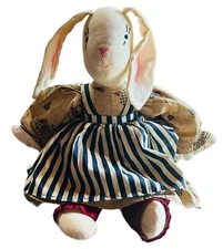 VTG Hand Made Folk Art Girl Bunny Rabbit Doll W/ Hand Sewn Dress & Bloomers 16"