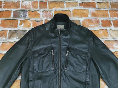 Chevignon Legend Label Vintage Leather Jacket Black Casual Size XL