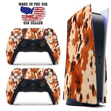 PS5 Disc Version Console  Controller Vinyl Skin Decal Wrap - Cow Hide Pattern