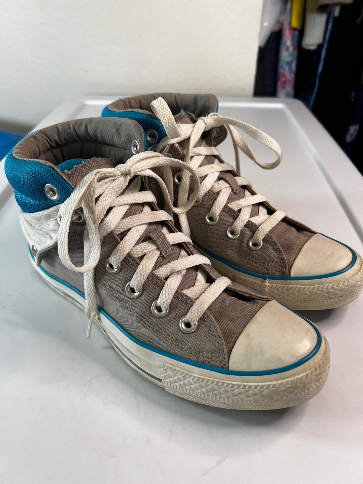 blue high top tennis shoes