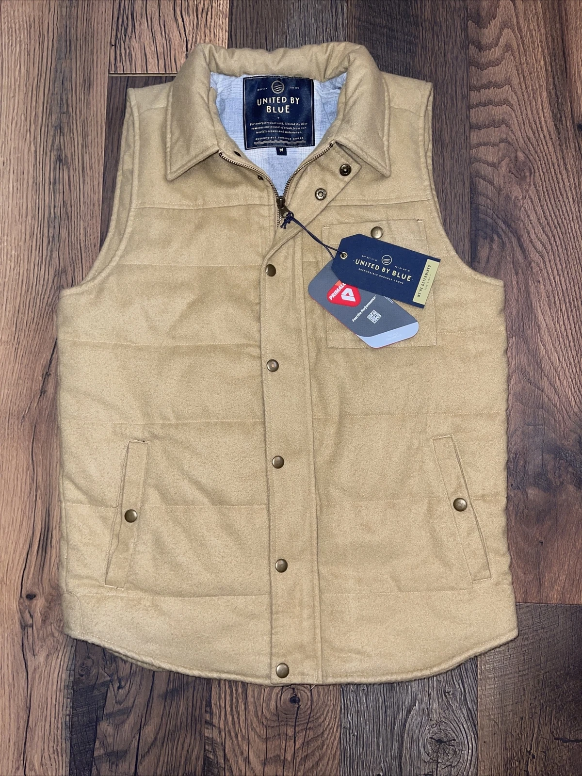 United By Blue Drummond wool vest, Tan mems medium, primaloft, NWT