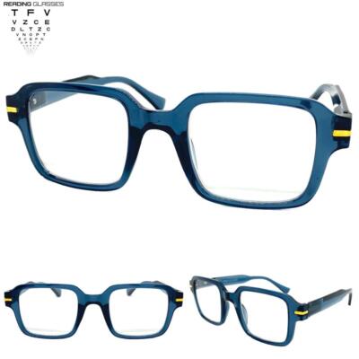 Classic Elegant Modern Retro Style READING EYE GLASSES READERS Square Blue Frame