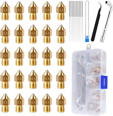 25PCS MK8 Ender 3 V2 Nozzles 0.4MM, 3D Printer Brass Hotend Nozzles with DIY Too