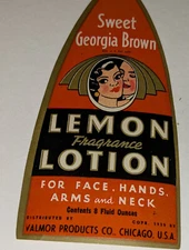 1930s Valmor Sweet Georgia Brown Lemon Lotion Label Chicago Black Americana