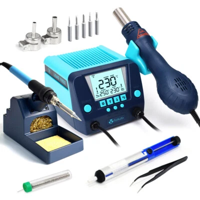 TOAUTO 2in1 110V Soldering Iron Rework Station Kit Hot Air Gun SMD Welding Repair Tool